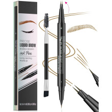 Dual Ended Microblading Eyebrow Pen and Eyeliner, Smudgeproof Longwear, Light Brown