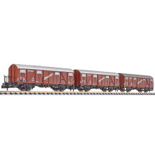 Liliput L260143 3-unit set, closed wagon, Tnomhs 59, "BANANEN", DB, Ep.III N Gauge