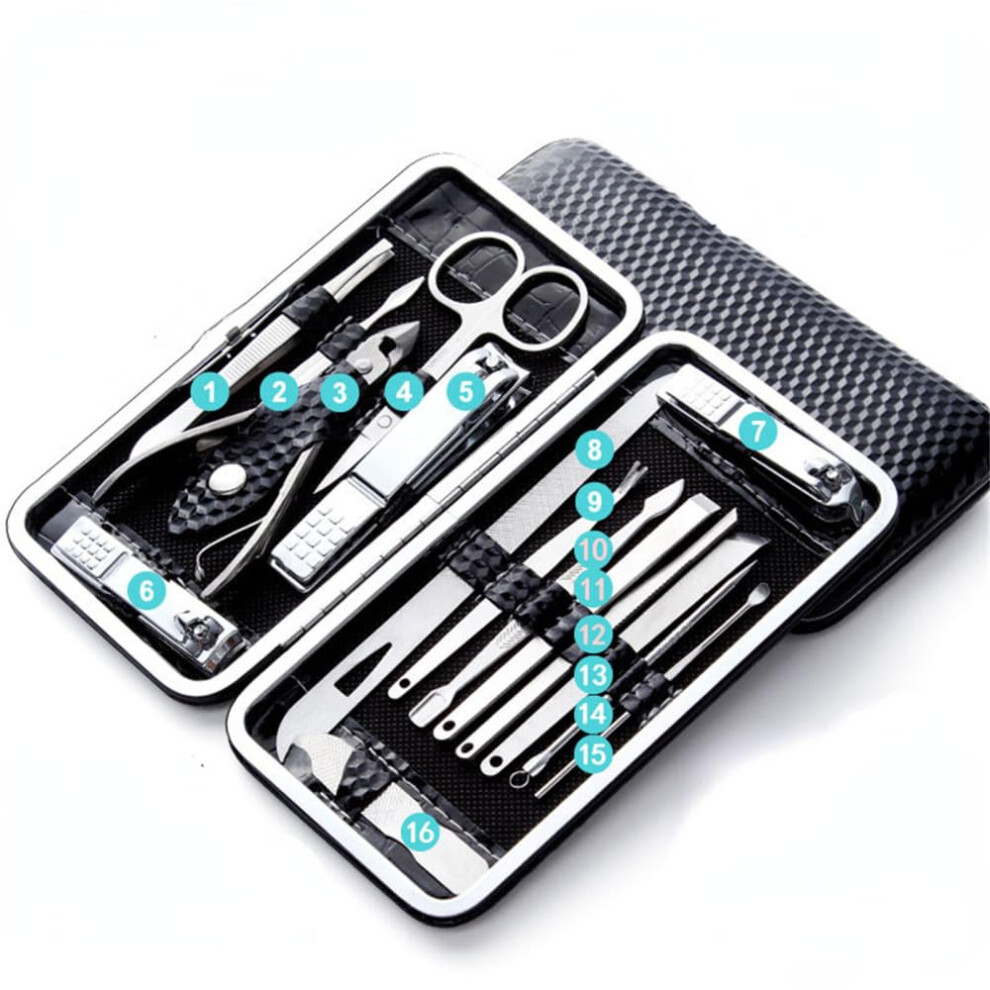 Black 16Pcs Stainless Steel Nail Clippers Set With Ergonomic Grip For Manicure Pedicure