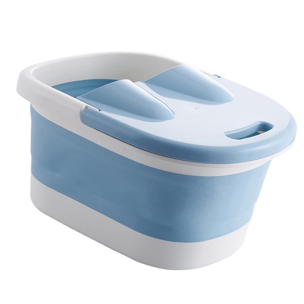 Collapsible Foot Spa Bath Tub with Massage Rollers, Blue Foldable Basin for Home Pedicure