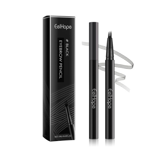 Waterproof Eyebrow Pencil with Fork Tip, SmudgeProof Microblading Pen, LongLasting Black Brows