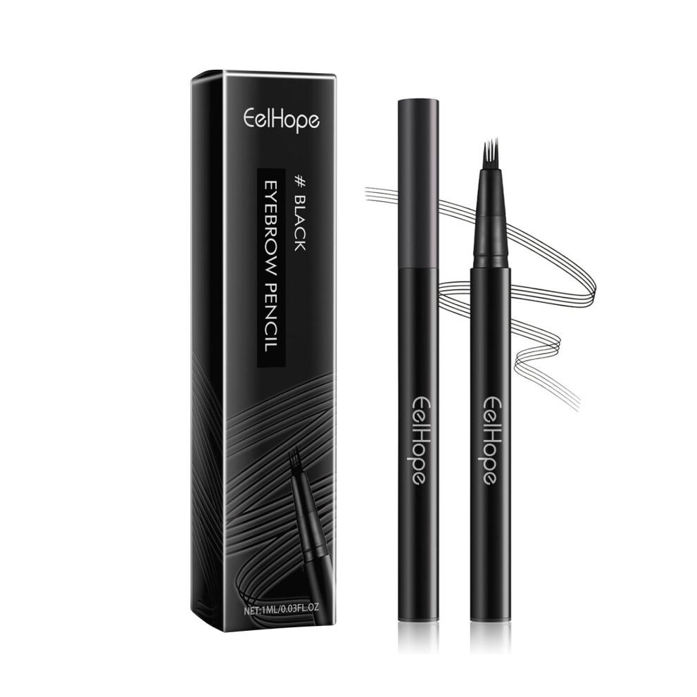 Black Waterproof Eyebrow Pencil With Fork Tip, Smudgeproof Microblading Pen, Longlasting Brows
