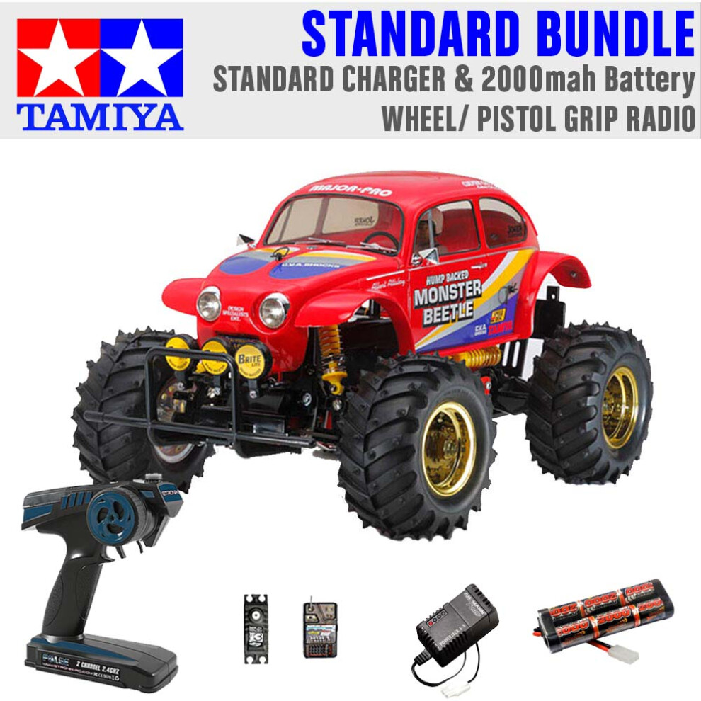 Tamiya Rc 58618 Monster Beetle 2015 Off Road 1:10 Standard Wheel Radio Bundle