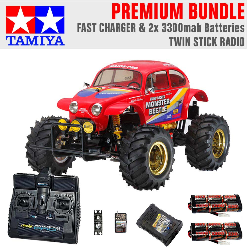 Tamiya Rc 58618 Monster Beetle 2015 Off Road 1:10 Premium Stick Radio Bundle
