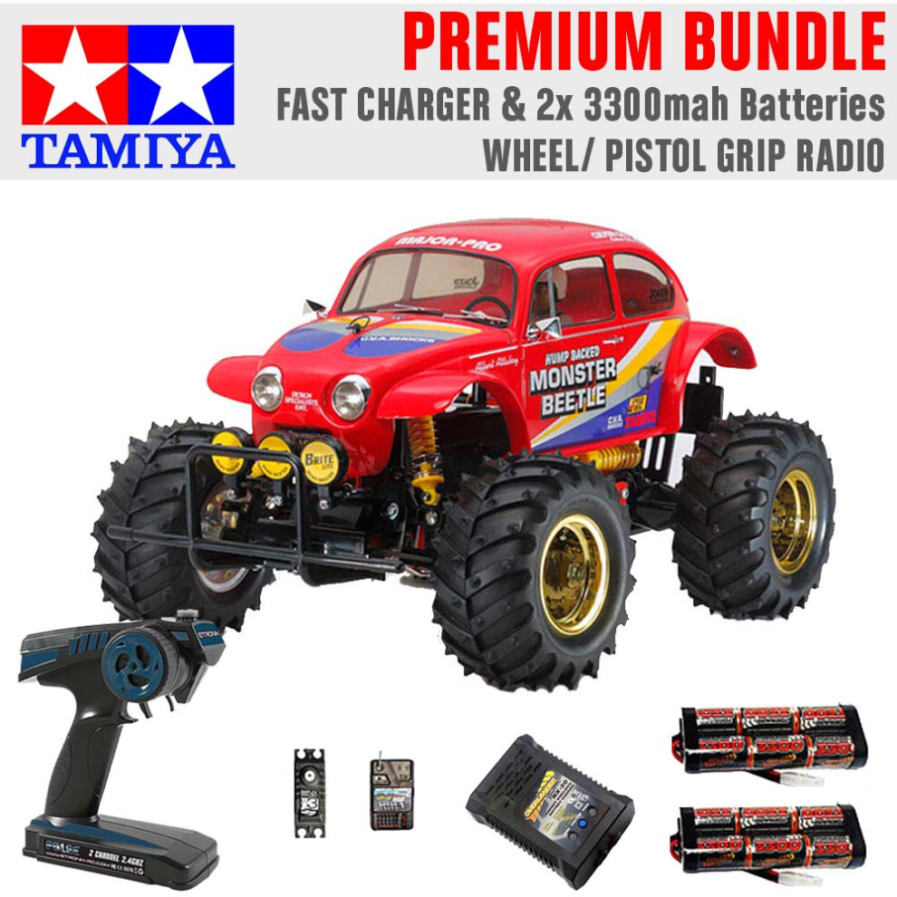 Tamiya Rc 58618 Monster Beetle 2015 Off Road 1:10 Premium Wheel Radio Bundle