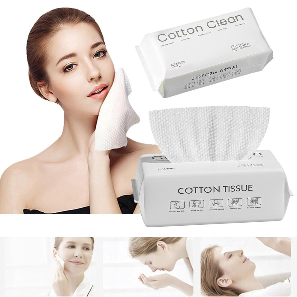 White 100Pcs Large Cotton Facial Wipes Soft Lint Face Cleaning Cloths For Makeup Removal Travel