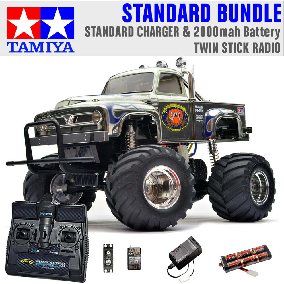 Tamiya Rc 58365 Midnight Pumpkin Monster Truck 1:12 Standard Stick Radio Bundle