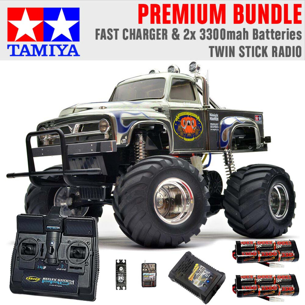 Tamiya Rc 58365 Midnight Pumpkin Monster Truck 1:12 Premium Stick Radio Bundle