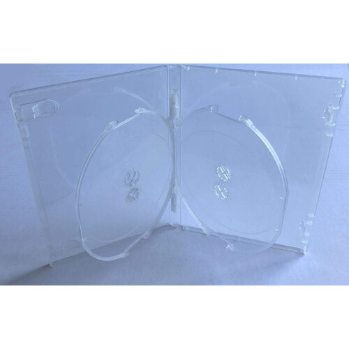 Quad Disc DVD Case with Clear Plastic Flaps, 15mm 4 Disc Storage, Secure Holders, 10 Pack