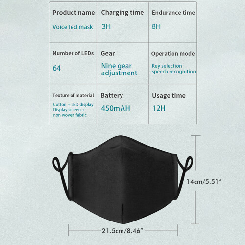 LED Voice Activated Face Cover - 450mAh, 11085mm, Multi-Pattern