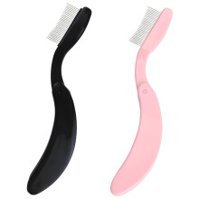 2PCS Folding Eyelash Comb Mascara Separator Tool for Precision Lash Separation and Clump Finish (Black and Pink)