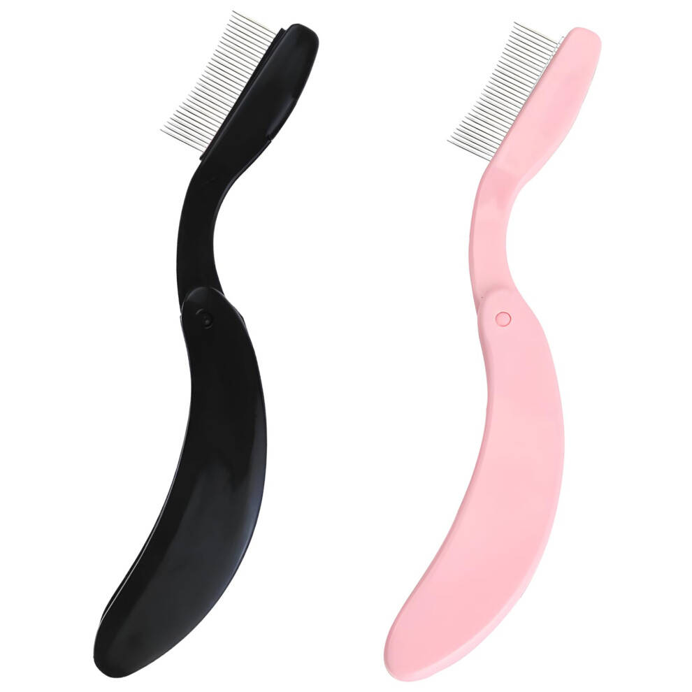 Black/Pink 2Pcs Folding Eyelash Comb Mascara Separator Tool For Precision Lash Separation And Clump Finish ( And Pink)