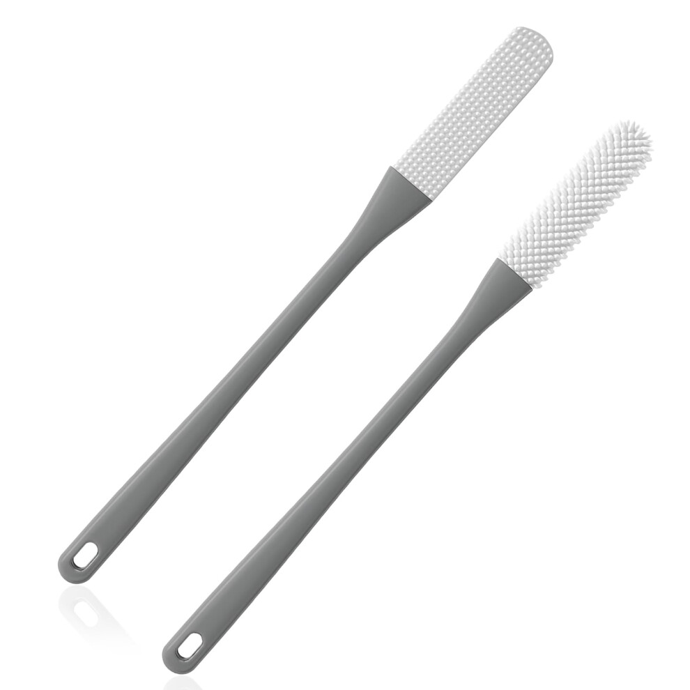 Grey 2Pack Long Handle Foot Scrubber And Toe Cleaning Brush For Seniors With Gentle Exfoliation,