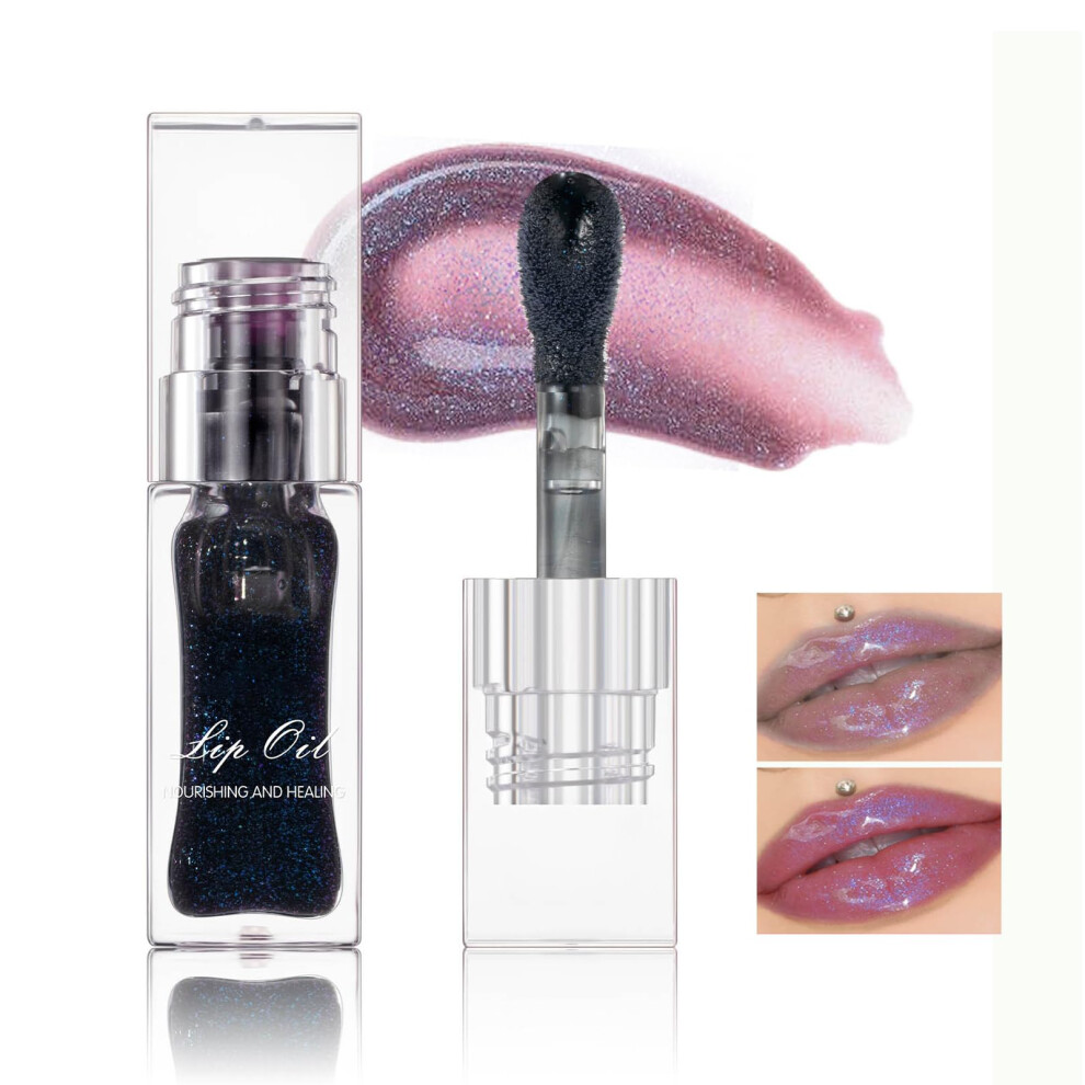 Black Temperature Activated Color Changing Lip Oil With Moisturizing Plumping Glitter Gloss #05 Pearly