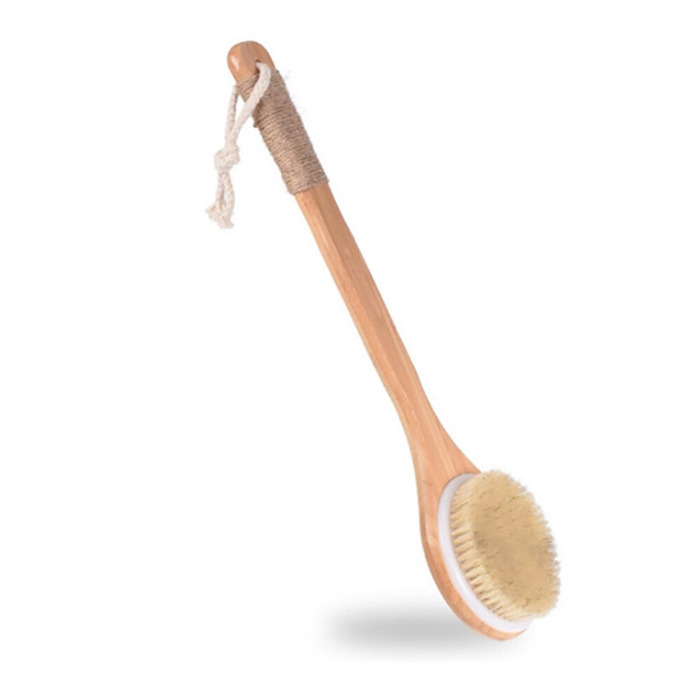 Bath Body Brush with Long Handle, Double Sided Bamboo Back Scrubber for Shower Exfoliating and Massage