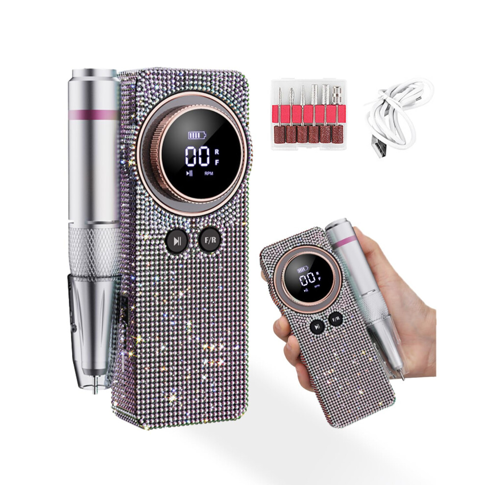 Cordless Nail Drill 35000RPM Professional Electric Nail File with LED Display 6 Bits for Acrylic Gel Nails