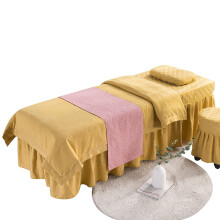 Massage Table Sheet Set with Face Hole, Breathable Velvet Cotton Linen Bedspread 70x185cm Yellow