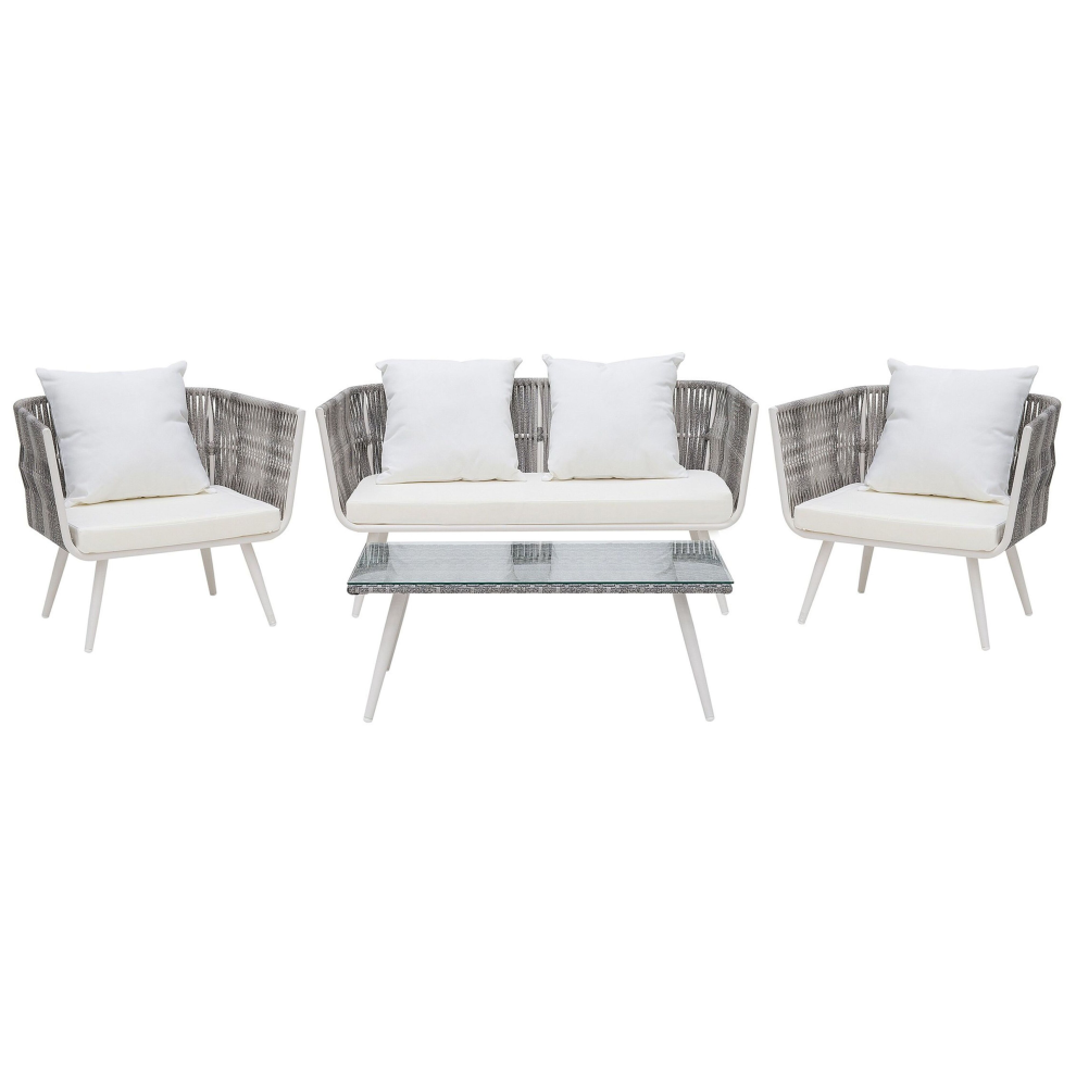 Garden Lounge Set with Table 4 Seater RAGUSA PE Rattan Off-White