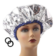 Deep Conditioning Heat Cap with Aluminum Foil, Waterproof Reusable Hair Treatment Cap Silver + 2 Ties