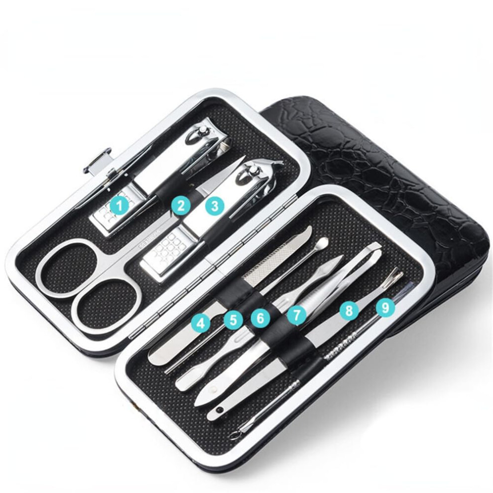 Nail Clippers Set Stainless Steel 9Pcs Manicure Pedicure Kit with Precision Blades and Travel Case