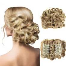 Messy Bun Hair Piece for Women Blonde Curly Synthetic Hair Bun Extension with Natural Texture and Secure Double Combs