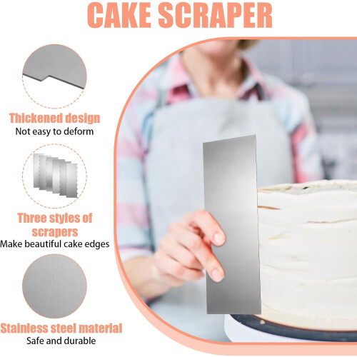 6 Pieces Stainless Steel Cake Scraper Set, Large Double Sided Cake Decorating Comb for Icing 1