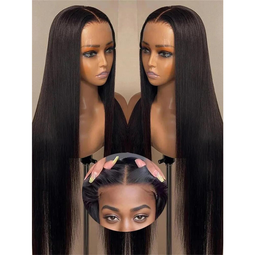Unisex 13X6 Hd Lace Front Human Hair Wig 200% Density Brazilian Straight Pre Plucked Natural Hairline