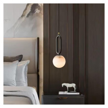 Modern Copper Pendant Light with Marble Shade, 15cm Small Chandelier for Bedroom Warm Glow