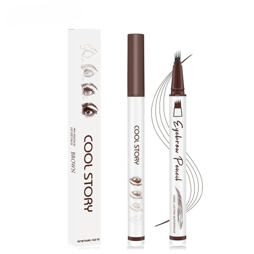 Waterproof 3D Microblading Eyebrow Pencil with 4Tip Precision, LongLasting Natural Brown