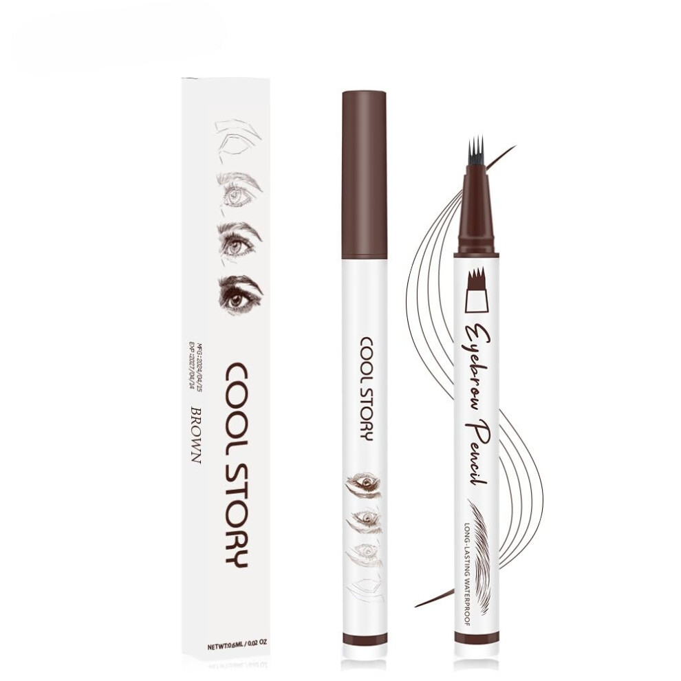 Brown Waterproof 3D Microblading Eyebrow Pencil With 4Tip Precision, Longlasting Natural