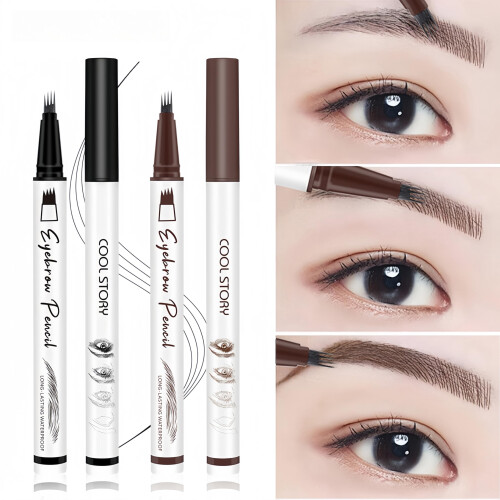 Waterproof 3D Microblading Eyebrow Pencil with 4Tip Precision, LongLasting Natural Brown 2