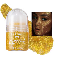 Body Glitter Gel Roll On with Holographic Sparkle, QuickDry, Easy Apply, Gold Party Makeup