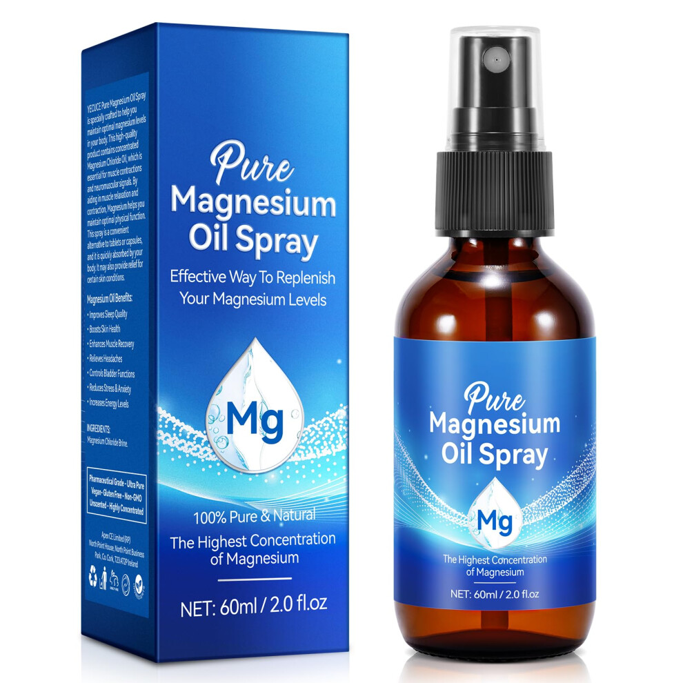 Pure Magnesium Oil Spray 2 fl oz â Natural Topical Magnesium Chloride for Skin, Muscle and Joint Care