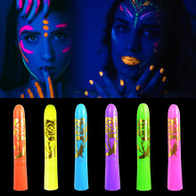 UV Face Paint Sticks 6 Colors, Glow in the Dark Body Paint, Blacklight Safe, Washable Crayons