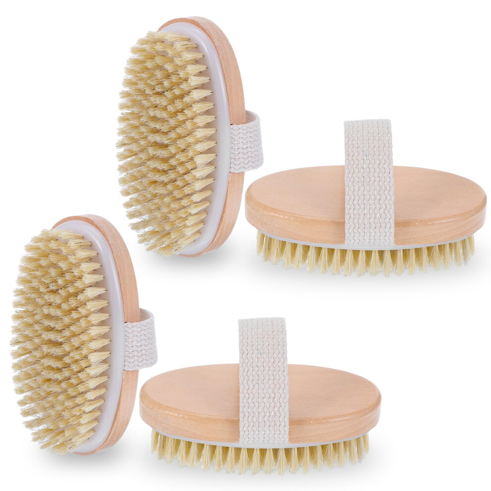4 Pack Dry Brushing Body Brush Set Natural Bristle for Cellulite Lymphatic Drainage Wet and Dry Use