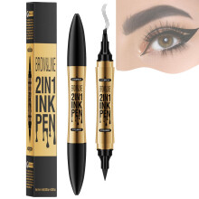 2 in 1 Waterproof Eyebrow Pencil with Eyeliner, Dual Head Microblading Brow Shaper Black