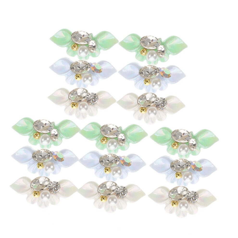 15pcs Flower Nail Charms for Manicure with Pearl and Rhinestone Nail Art Decorations