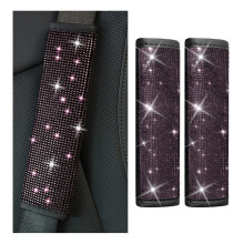2PCS Car Seat Belt Cover with Rhinestones, Microfiber Leather Shoulder Pad, Bling Strap for Women