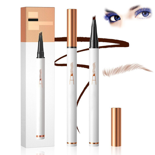 Waterproof Eyebrow Pencil Light Brown with 4 Fork Tip, LongLasting 3D Microblading Brow Pen