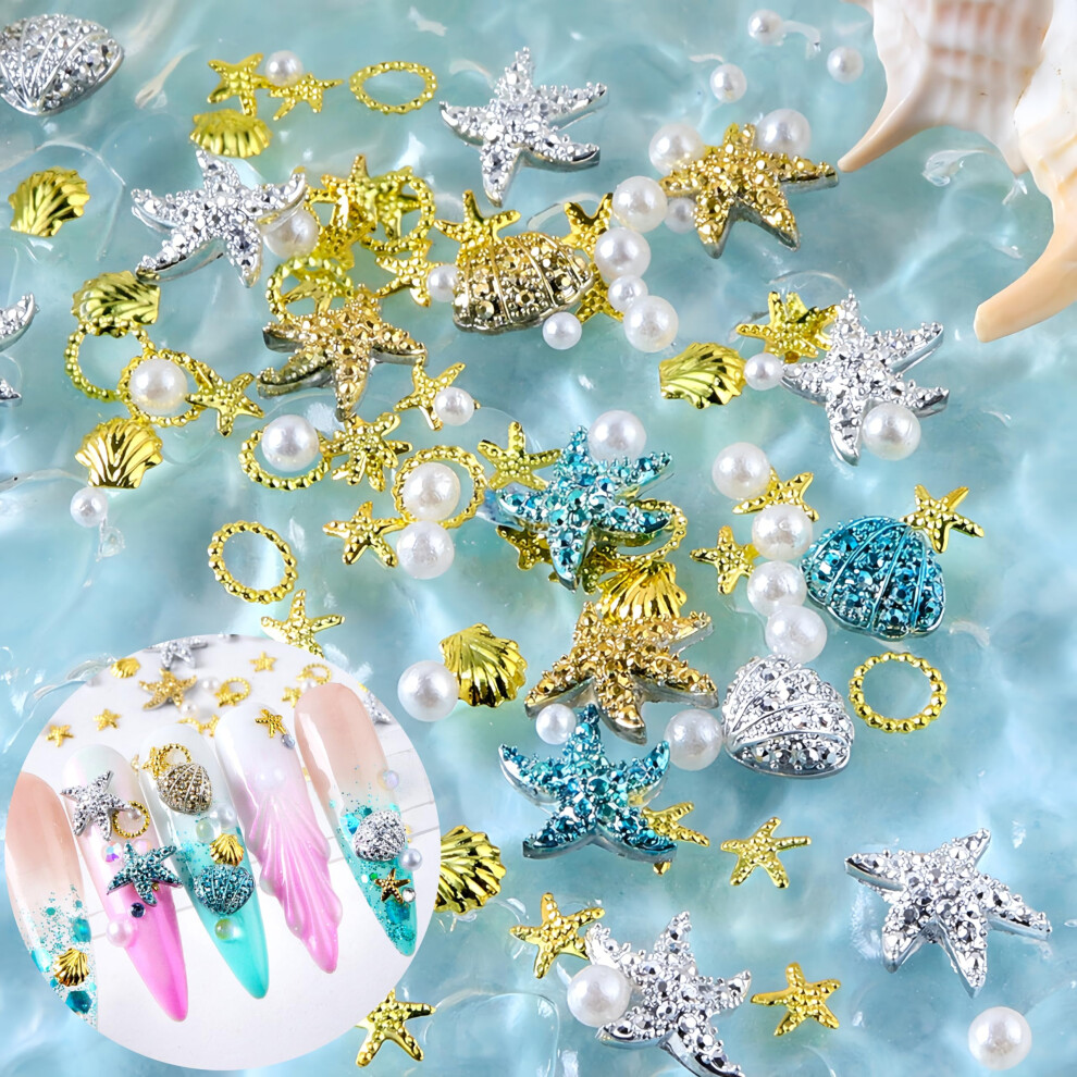Yellow 100Pcs 3D Starfish Nail Art Charms Ocean Theme Decorations For Summer Beach Manicure