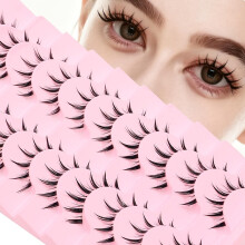 Manga Anime Spiky Strip Lashes 10 Pairs Clear Band Wispy Natural Look Cosplay D Curl