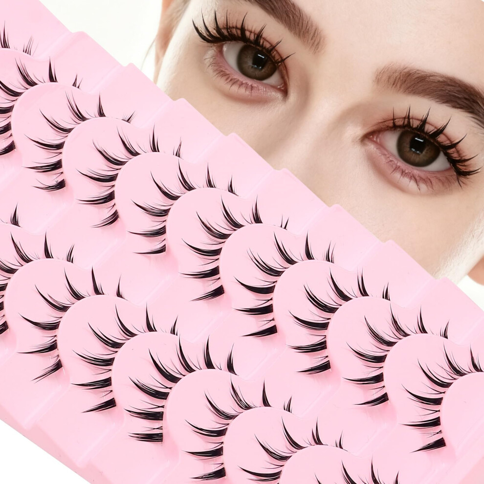 Manga Anime Spiky Strip Lashes 10 Pairs Clear Band Wispy Natural Look Cosplay D Curl