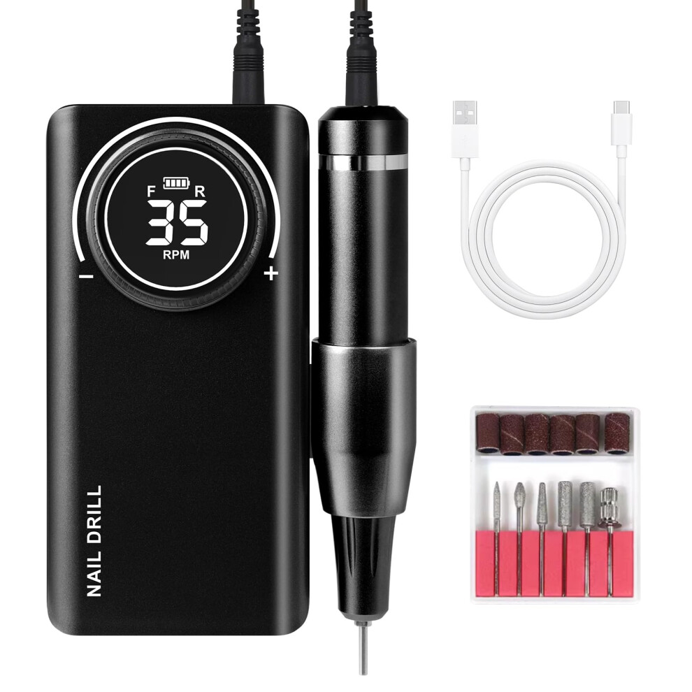 Black Professional Cordless Electric Nail Drill 35000 Rpm With Lcd Display For Manicure Pedicure