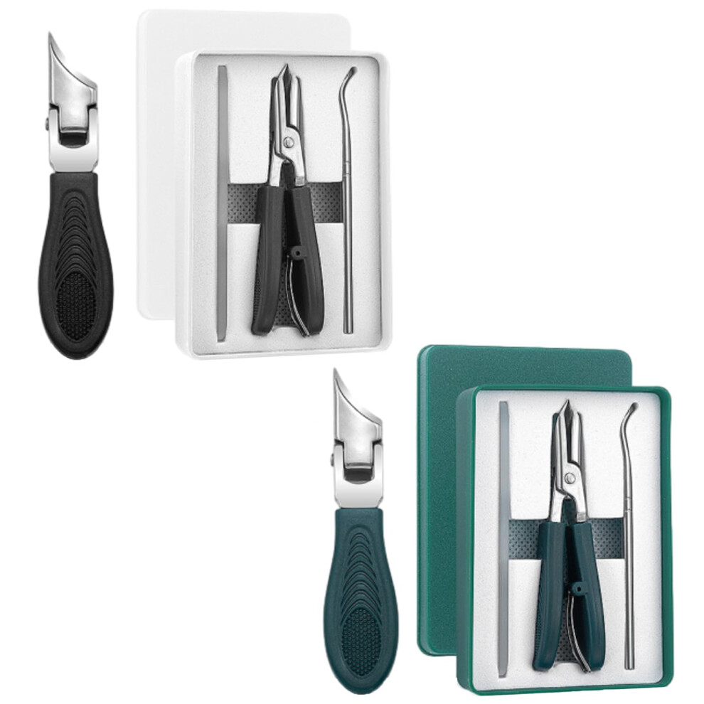 Nail Clippers for Thick Toenails Set with Wide Jaw Opening, 25 Angled Blade, AntiSplash, Green and Black