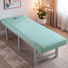 Massage Table Cover with Face Hole, Breathable Fleece Elastic Fit Bed Sheet 80x190cm Green Spa Use
