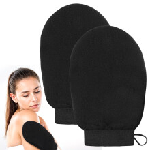 2PCS Korean Exfoliating Gloves for Dead Skin Removal, Body Scrub Mitt for Shower and Tanning Prep (Black)