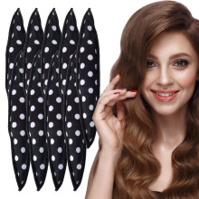 9PCS Satin Hair Rollers No Heat Curlers for Overnight Styling Soft Foam for Long Hair Black