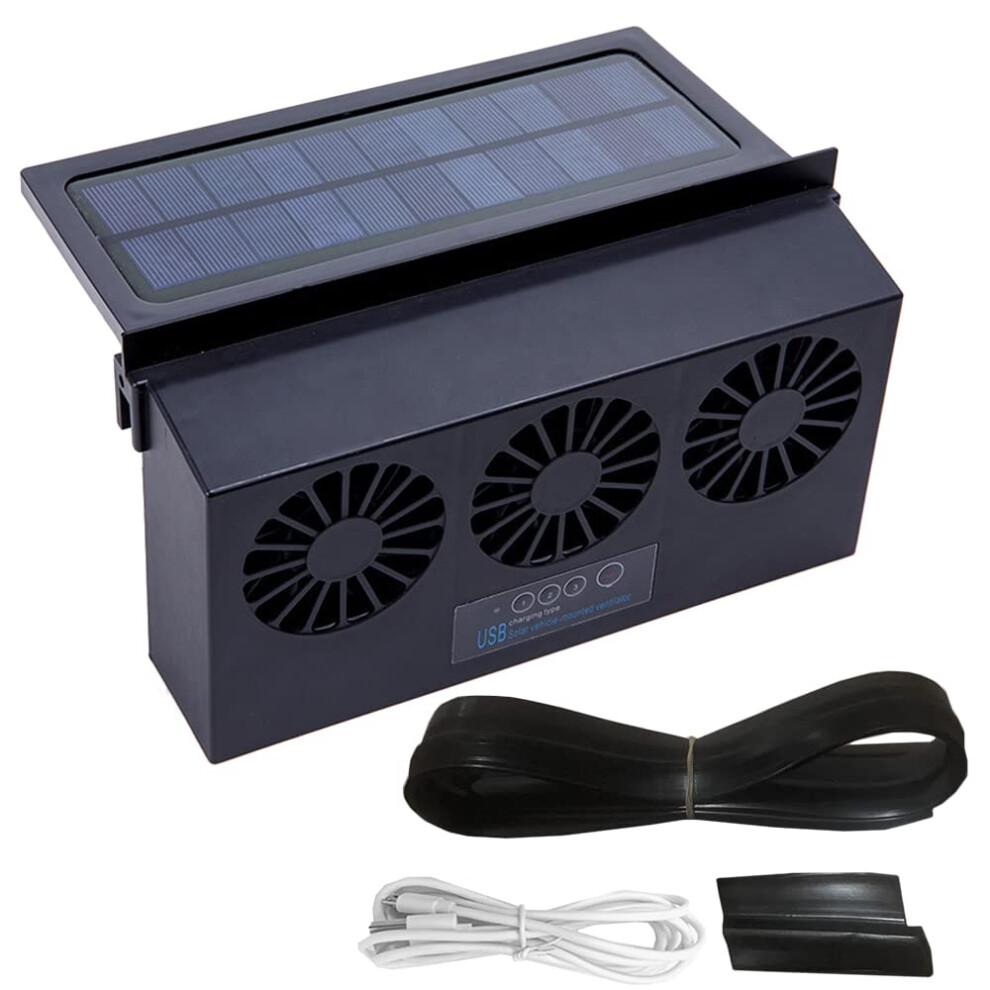 Solar Powered Car Ventilation Fan With Triple Motor Airflow, Tool Window Mount Exhaust 9455672033664