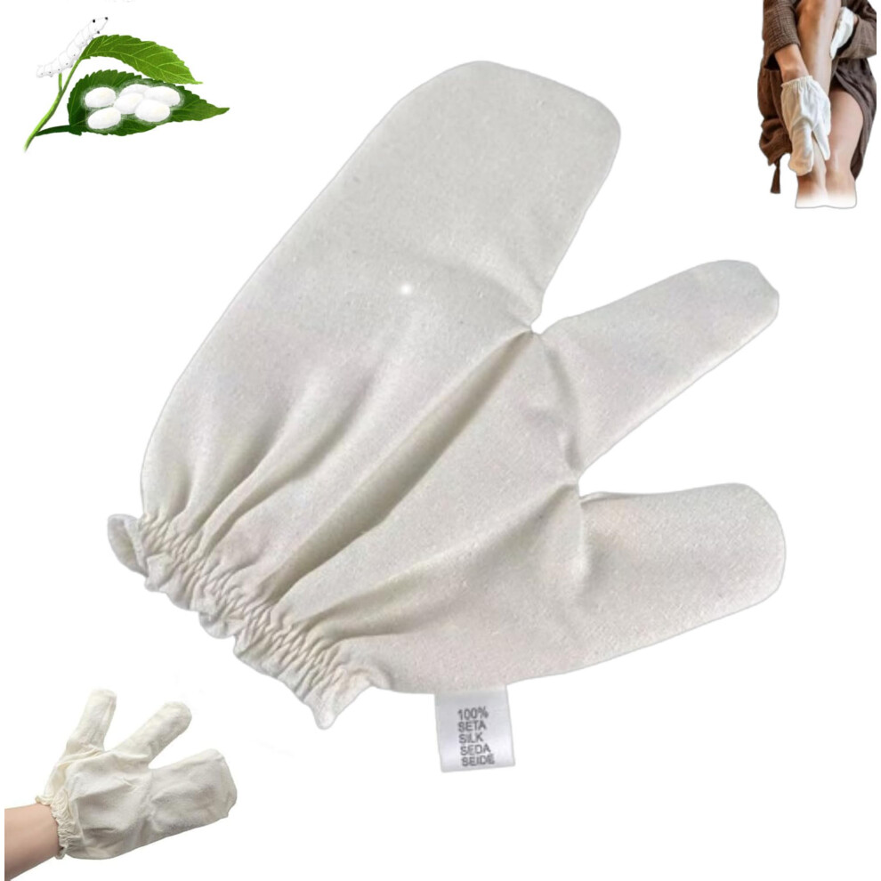Exfoliating Silk Gloves with Elastic Wrist for Gentle Raw Silk Body and Shower Scrub