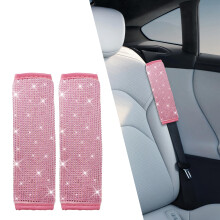 Pink Rhinestone Seat Belt Covers, Sparkly Shoulder Pads for Women, Cushions Fit Most Cars